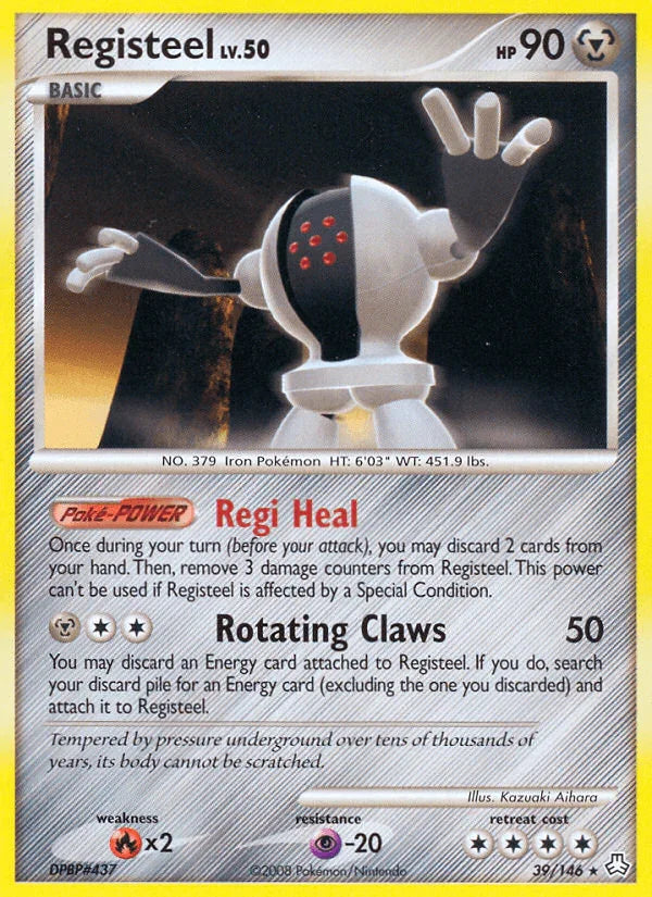39, Diamond & Pearl: Legends Awakened, Fire[×2], Metal, Normal, Psychic[-20], Rare, Reverse Holofoil Registeel (39/146) [Diamond & Pearl: Legends Awakened] - Trading Card World