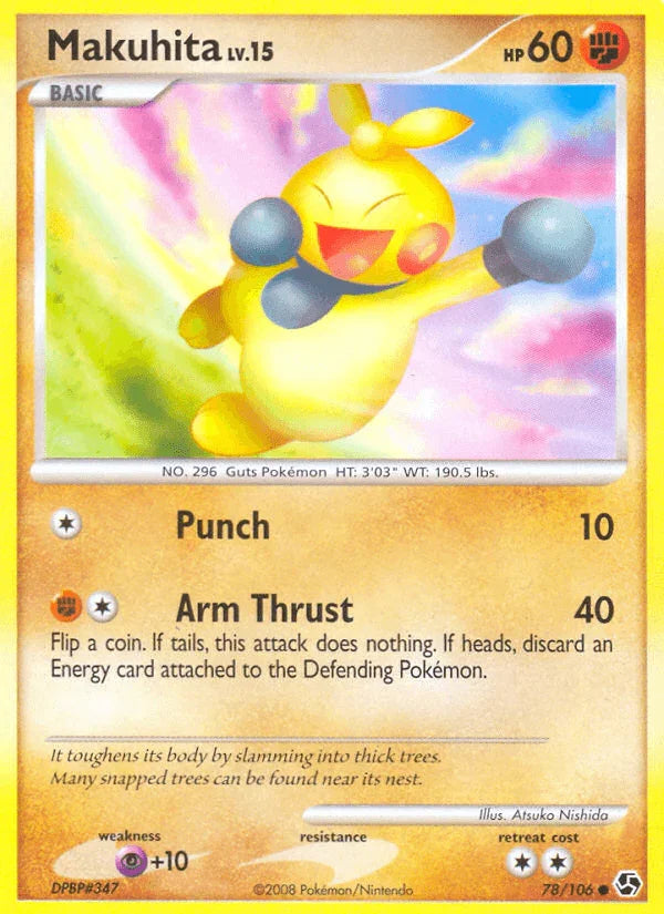 78, Common, Diamond & Pearl: Great Encounters, Fighting, Normal, Psychic[+10], Reverse Holofoil Makuhita (78/106) [Diamond & Pearl: Great Encounters] - Trading Card World
