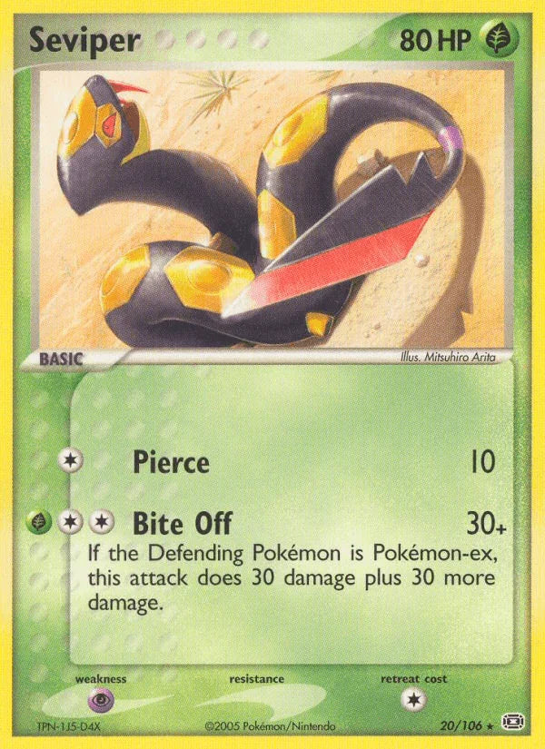 20, EX: Emerald, Grass, Normal, Psychic[×2], Rare Seviper (20/106) [EX: Emerald] - Trading Card World