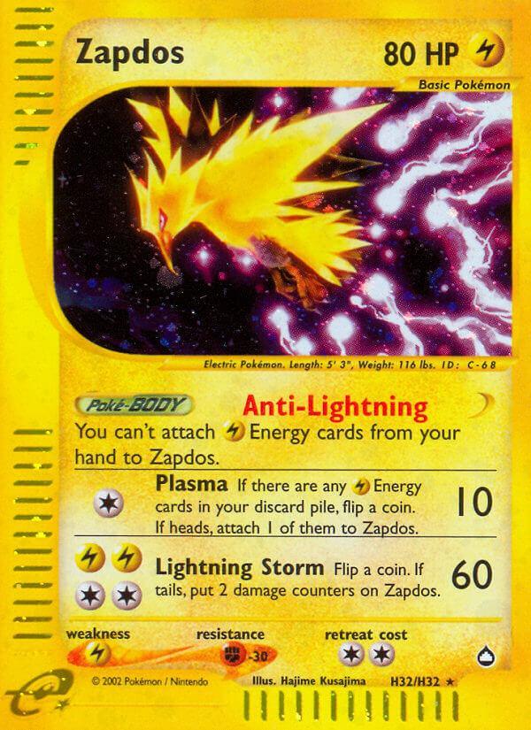 Aquapolis, Fighting[-30], H32, Holofoil, Lightning, Lightning[×2], Rare Zapdos (H32/H32) [Aquapolis] - Trading Card World