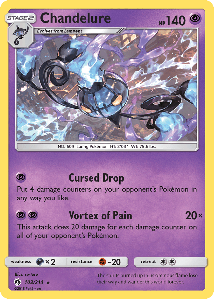 103, Darkness[×2], Fighting[-20], Holo Rare, Holofoil, Psychic, Reverse Holofoil, Sun & Moon: Lost Thunder Chandelure (103/214) [Sun & Moon: Lost Thunder] - Trading Card World