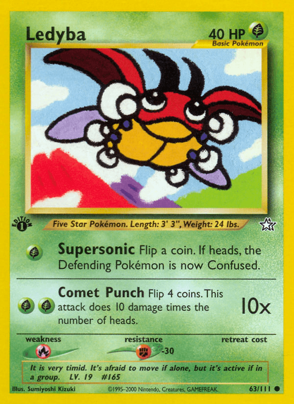 1st Edition Normal, 63, Common, Fighting[-30], Fire[×2], Grass, Neo Genesis 1st Edition Ledyba (63/111) [Neo Genesis 1st Edition] - Trading Card World