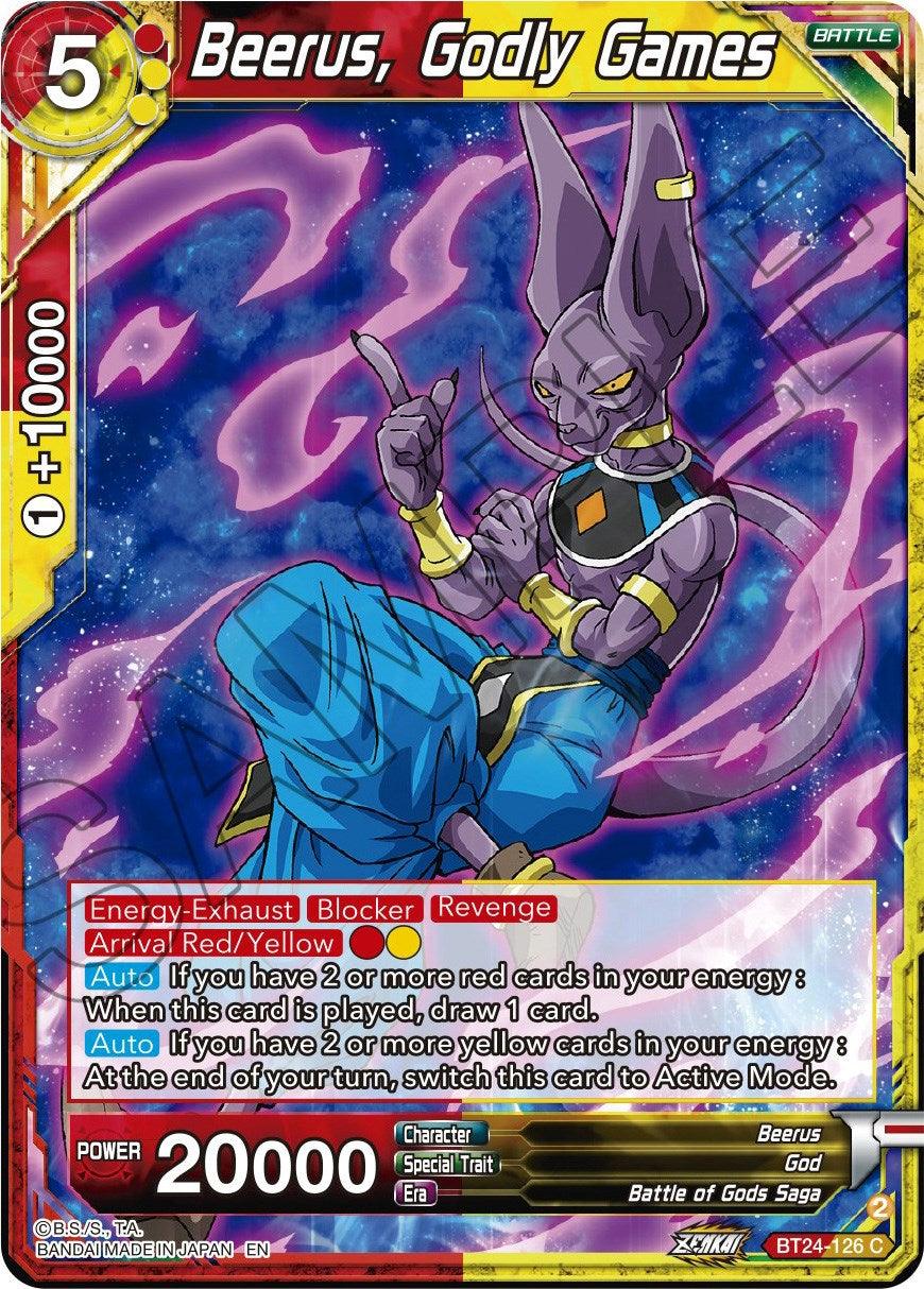 Battle, Battle of Gods Saga, Beerus, Beyond Generations, BT24-126, Common, God, Normal, Parallel Foil, Red;Yellow Beerus, Godly Games (BT24-126) [Beyond Generations] - Trading Card World