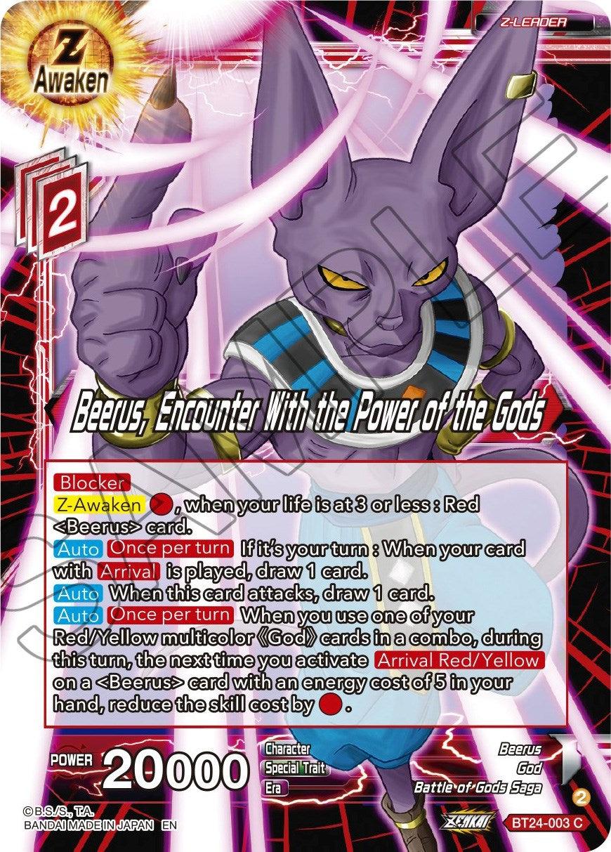 Battle of Gods Saga, Beerus, Beyond Generations, BT24-003, Common, God, Normal, Parallel Foil, Red, Z-Leader Beerus, Encounter With the Power of the Gods (BT24-003) [Beyond Generations] - Trading Card World