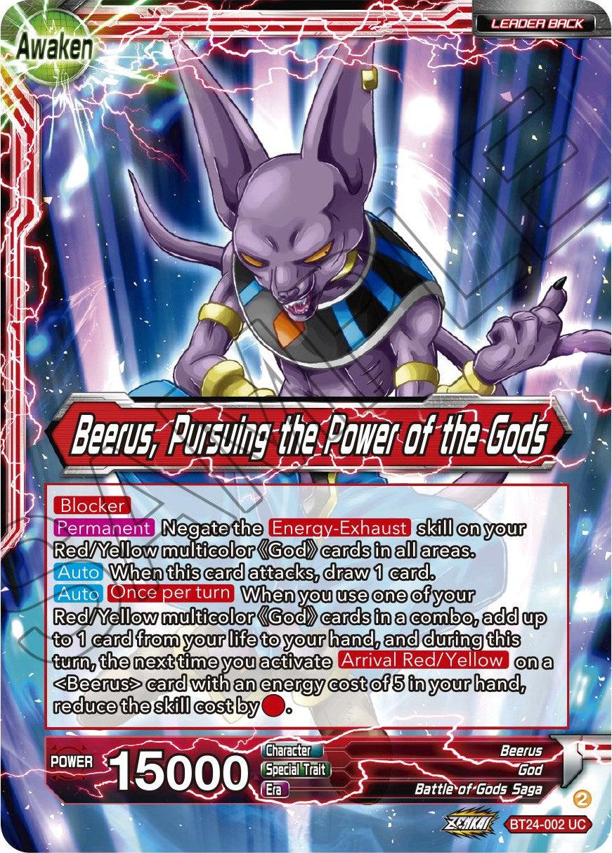 Battle of Gods Saga, Beerus, Beyond Generations, BT24-002, God, Leader, Normal, Parallel Foil, Red, Uncommon Beerus // Beerus, Pursuing the Power of the Gods (BT24-002) [Beyond Generations] - Trading Card World