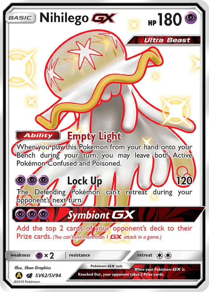 Holofoil, Psychic, Psychic[×2], Sun & Moon: Hidden Fates - Shiny Vault, SV62, Ultra Rare Nihilego GX (SV62/SV94) [Sun & Moon: Hidden Fates - Shiny Vault] - Trading Card World