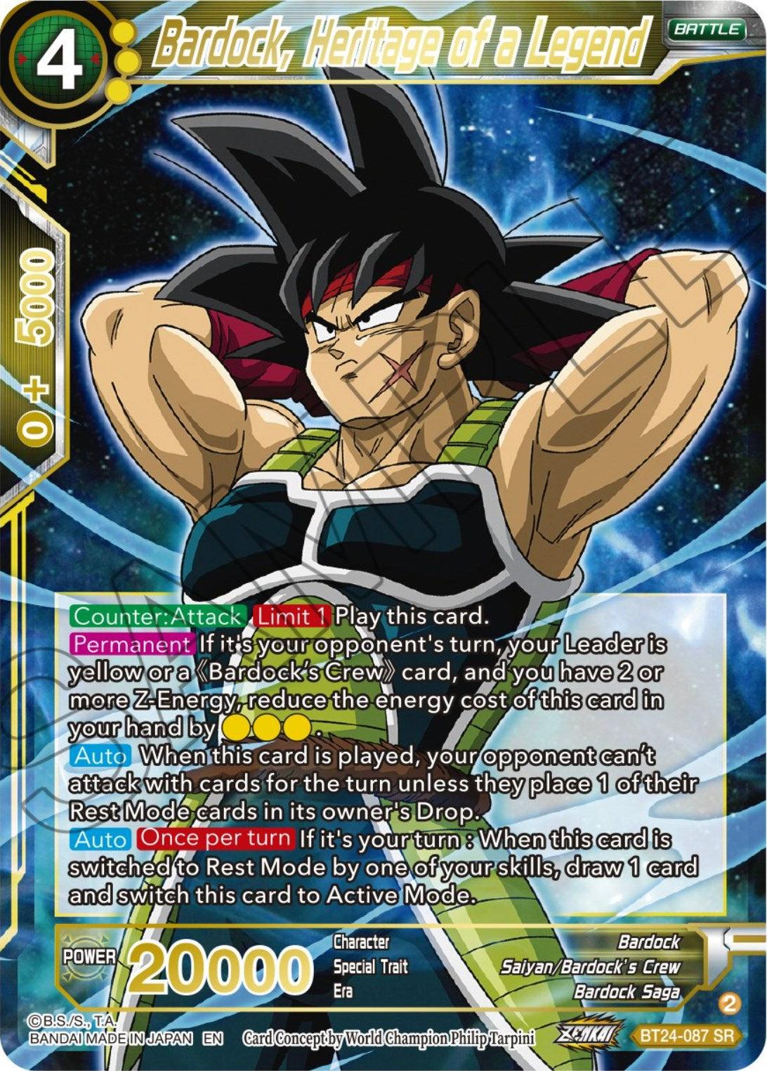 Bardock, Bardock Saga, Battle, Beyond Generations, BT24-087, Parallel Foil, Saiyan/Bardock's Crew, Super Rare, Yellow Bardock, Heritage of a Legend (BT24-087) [Beyond Generations] - Trading Card World