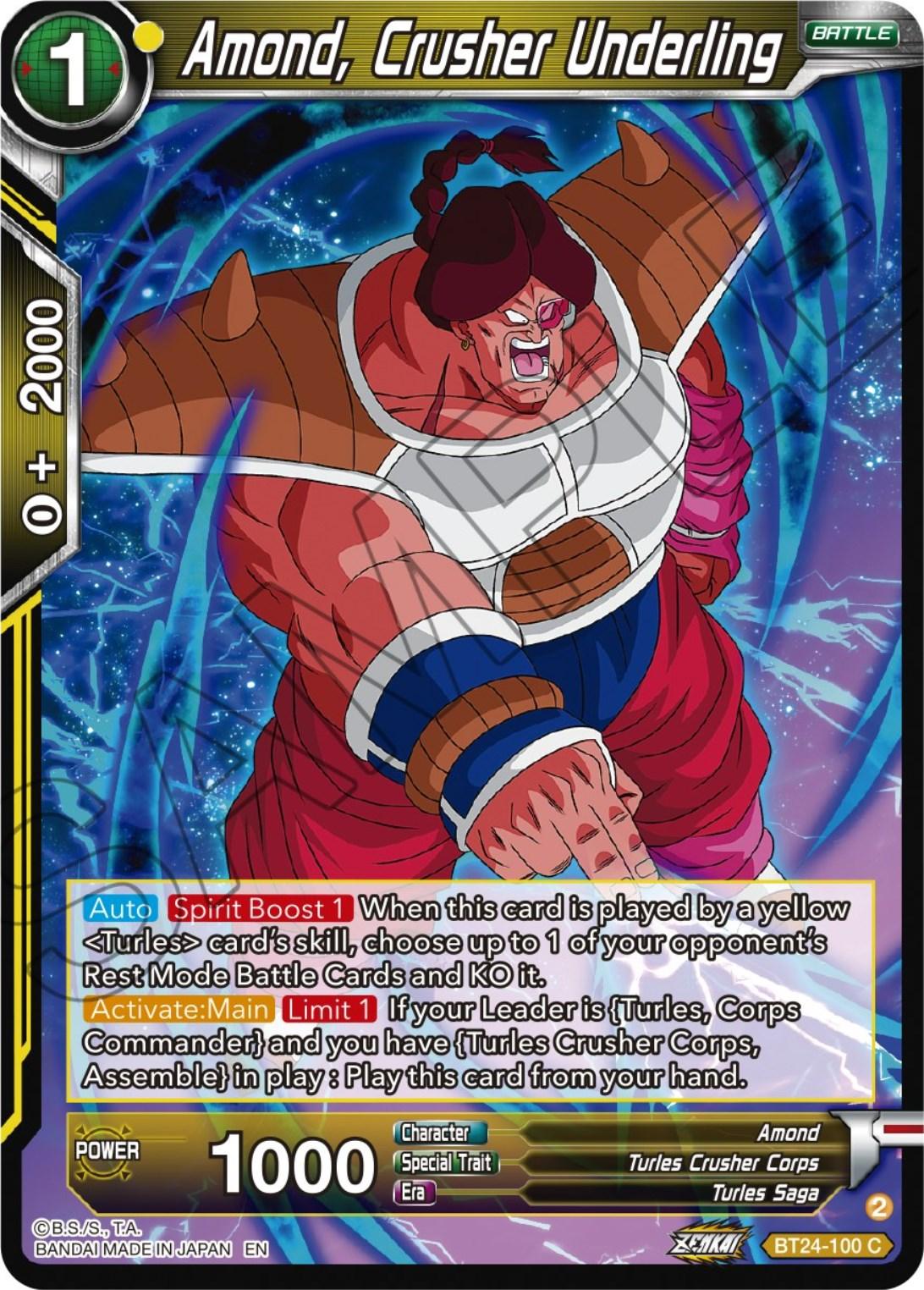 Amond, Battle, Beyond Generations, BT24-100, Common, Normal, Parallel Foil, Turles Crusher Corps, Turles Saga, Yellow Amond, Crusher Underling (BT24-100) [Beyond Generations] - Trading Card World