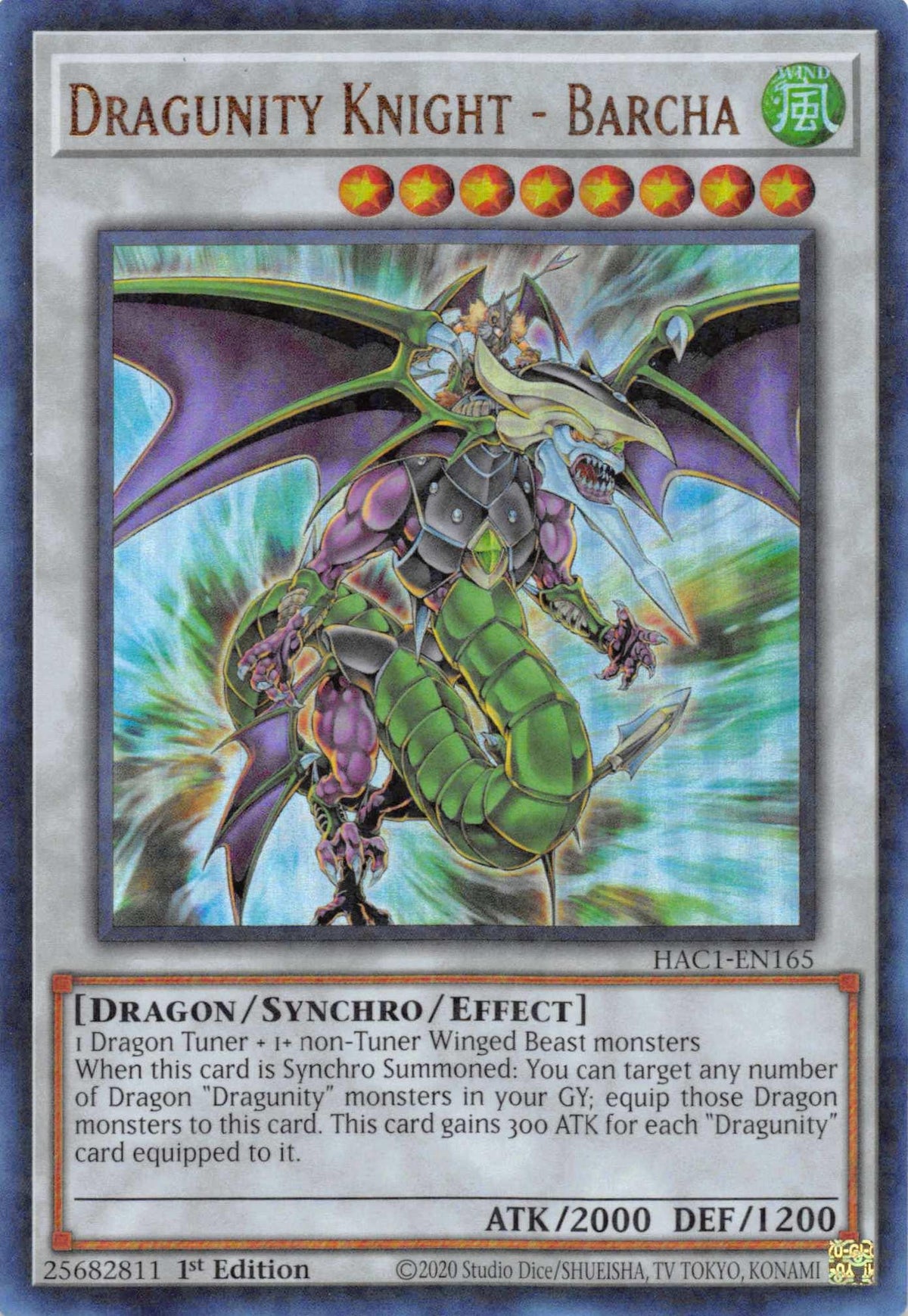1st Edition, Dragon, Hidden Arsenal: Chapter 1, Parallel Rare, Synchro/Effect Monster, Wind Dragunity Knight - Barcha (Duel Terminal) [HAC1-EN165] Parallel Rare - Trading Card World