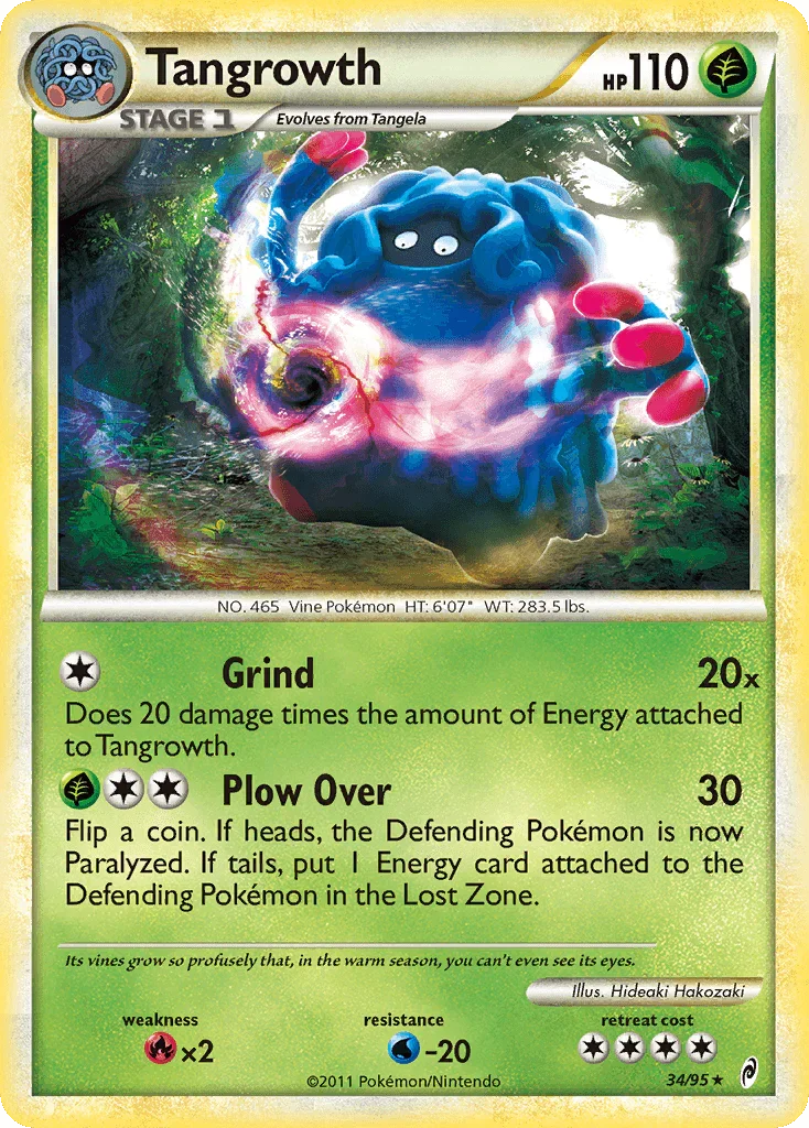 34, Fire[×2], Grass, HeartGold & SoulSilver: Call of Legends, Normal, Rare, Reverse Holofoil, Water[-20] Tangrowth (34/95) [HeartGold & SoulSilver: Call of Legends] - Trading Card World