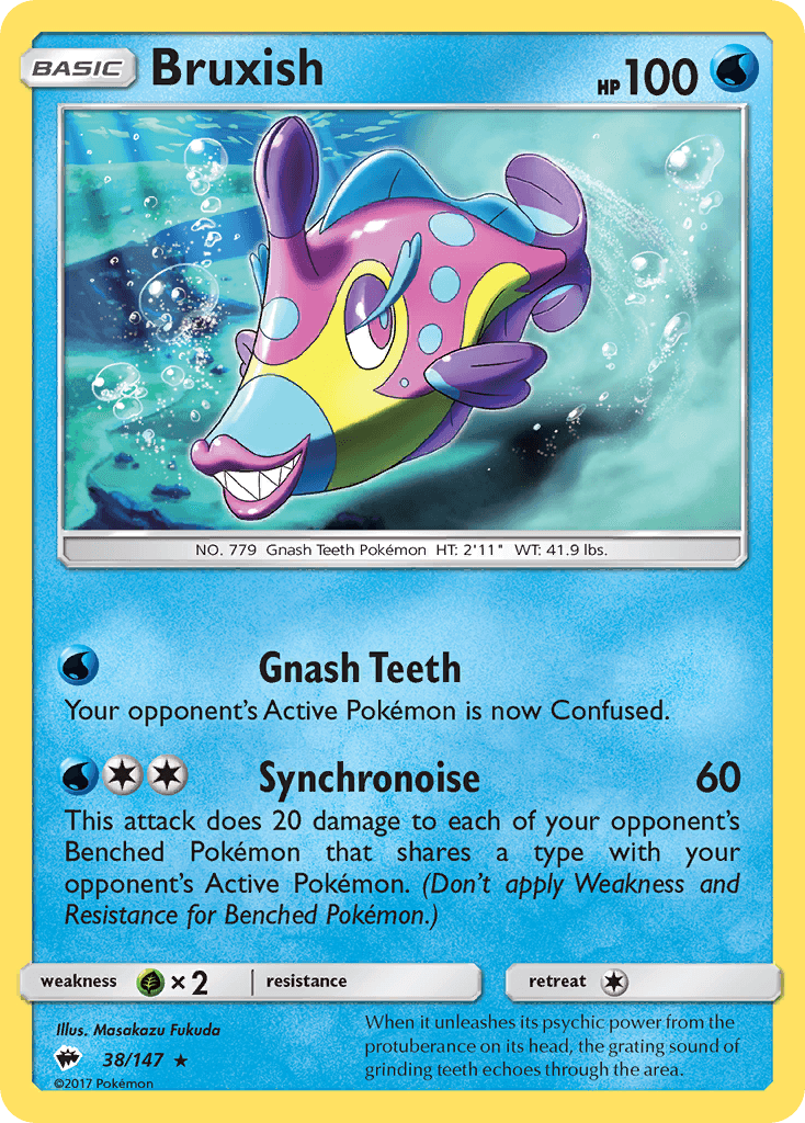 38, Grass[×2], Normal, Rare, Reverse Holofoil, Sun & Moon: Burning Shadows, Water Bruxish (38/147) [Sun & Moon: Burning Shadows] - Trading Card World