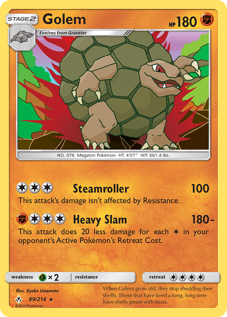 89, Fighting, Grass[×2], Holo Rare, Holofoil, Reverse Holofoil, Sun & Moon: Unbroken Bonds Golem (89/214) [Sun & Moon: Unbroken Bonds] - Trading Card World