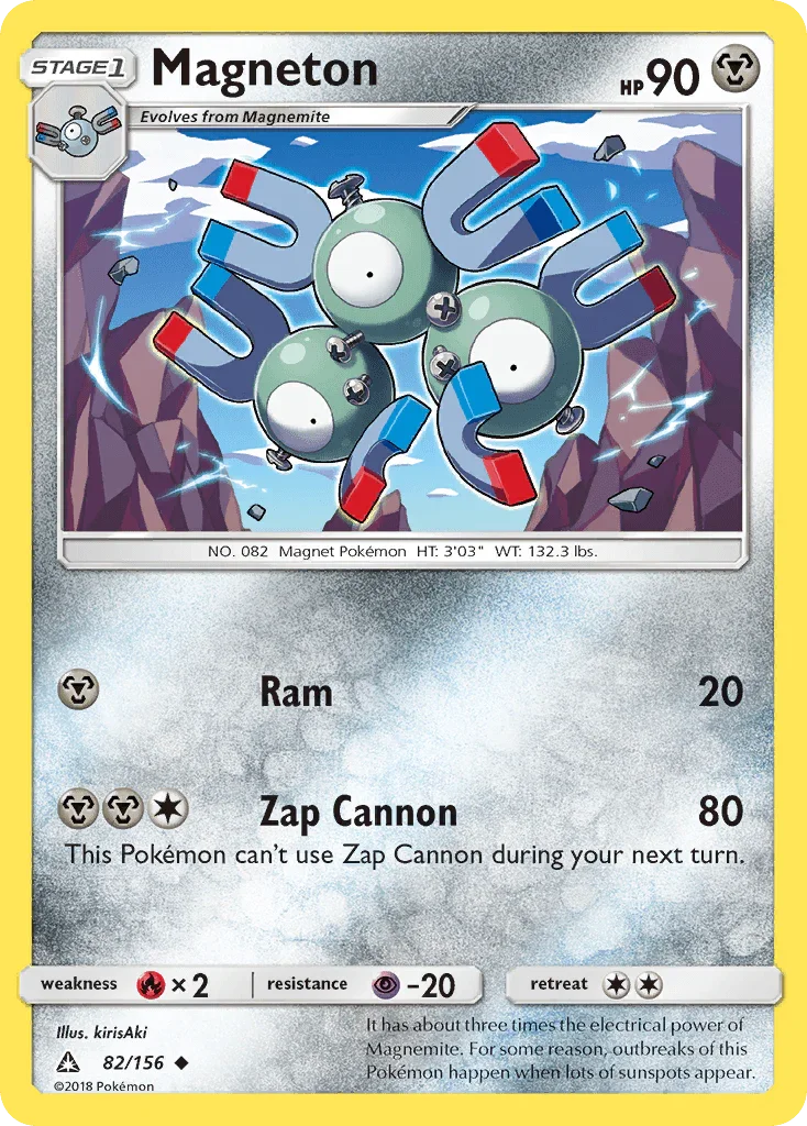 82, Fire[×2], Metal, Normal, Psychic[-20], Reverse Holofoil, Sun & Moon: Ultra Prism, Uncommon Magneton (82/156) [Sun & Moon: Ultra Prism] - Trading Card World
