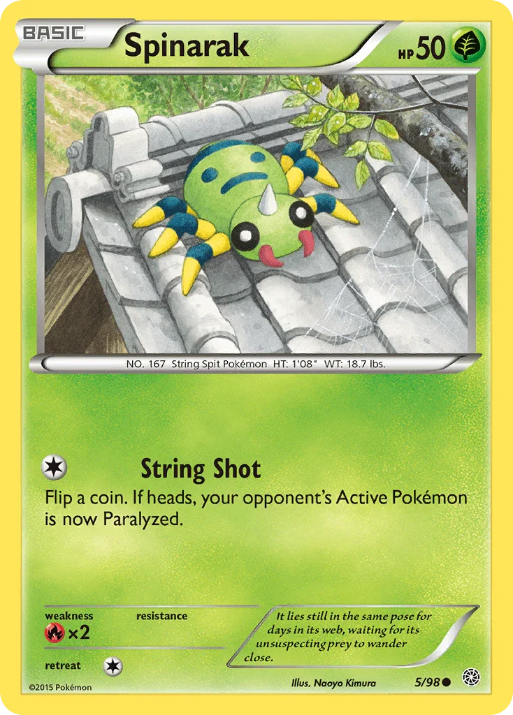 Common, Fire[×2], Grass, Normal, Reverse Holofoil, XY: Ancient Origins Spinarak (5/98) [XY: Ancient Origins] - Trading Card World