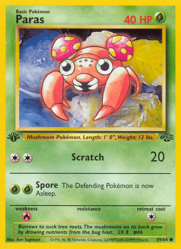 1st Edition Normal, 59, Common, Fire[×2], Grass, Jungle 1st Edition Paras (59/64) [Jungle 1st Edition] - Trading Card World