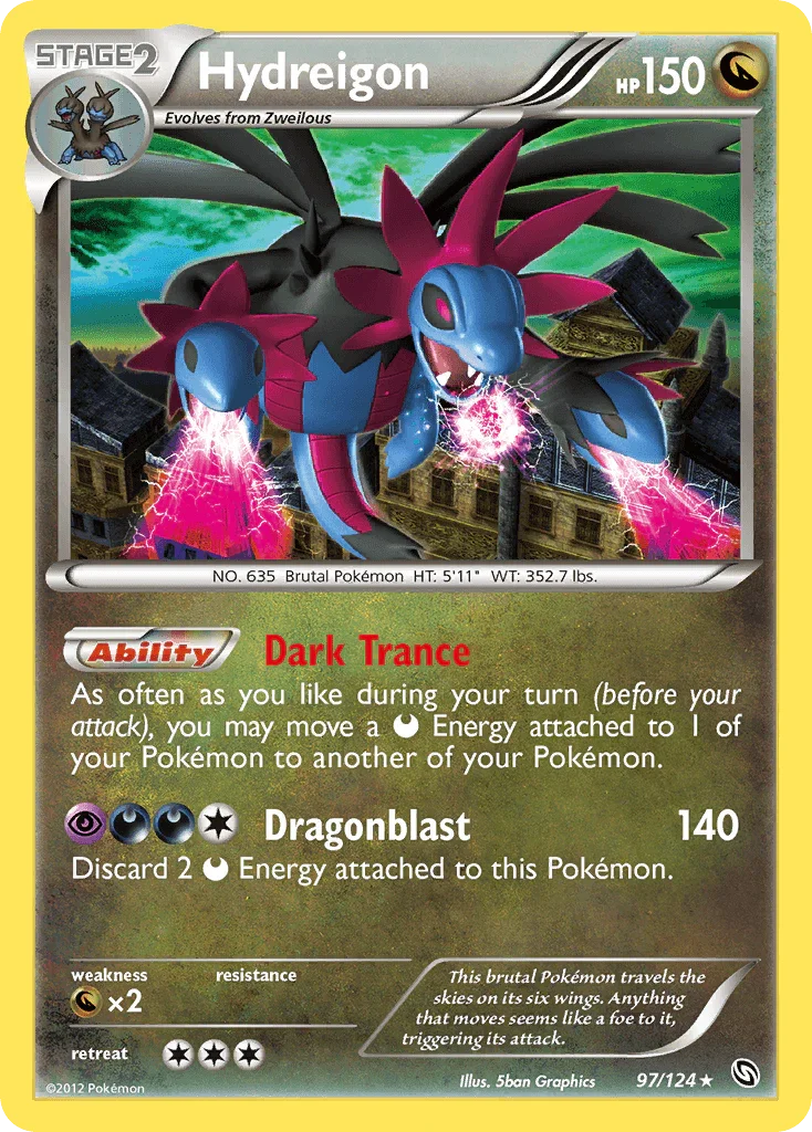 97, Black & White: Dragons Exalted, Dragon, Dragon[×2], Holo Rare, Holofoil, Reverse Holofoil Hydreigon (97/124) [Black & White: Dragons Exalted] - Trading Card World