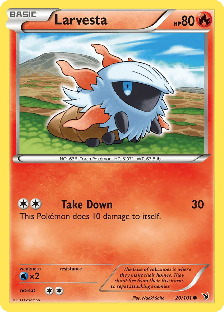 20, Black & White: Noble Victories, Common, Fire, Normal, Reverse Holofoil, Water[×2] Larvesta (20/101) [Black & White: Noble Victories] - Trading Card World