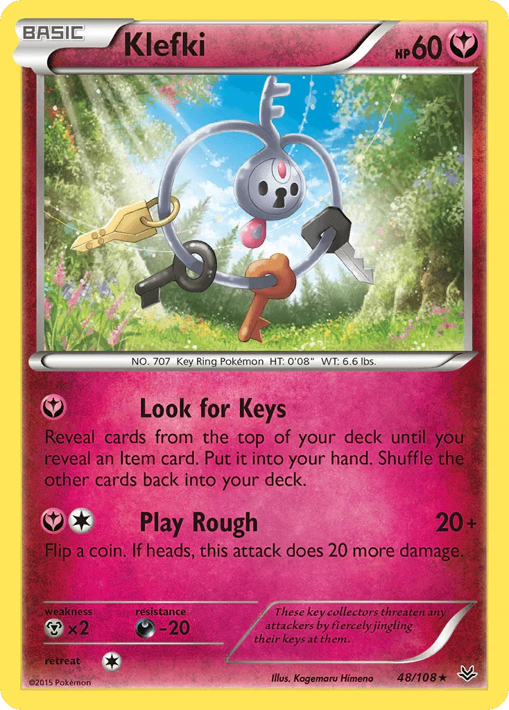 48, Darkness[-20], Fairy, Metal[×2], Normal, Rare, Reverse Holofoil, XY: Roaring Skies Klefki (48/108) [XY: Roaring Skies] - Trading Card World