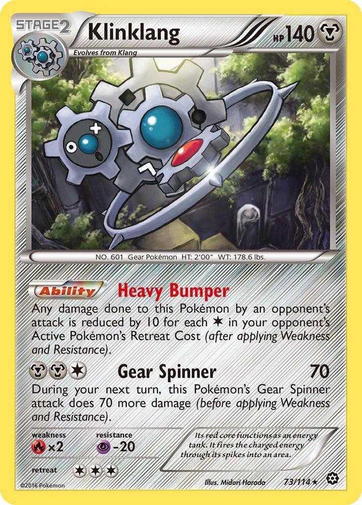 73, Fire[×2], Metal, Normal, Psychic[-20], Rare, XY: Steam Siege Klinklang (73/114) (Theme Deck Exclusive) [XY: Steam Siege] - Trading Card World