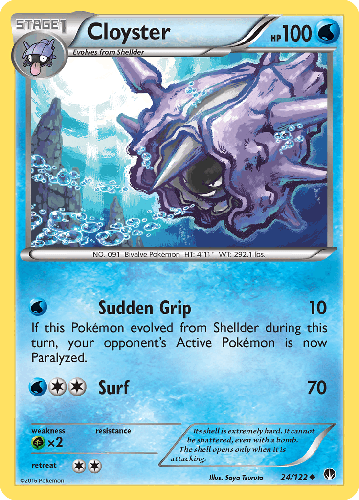 24, Grass[×2], Normal, Reverse Holofoil, Uncommon, Water, XY: BREAKpoint Cloyster (24/122) [XY: BREAKpoint] - Trading Card World