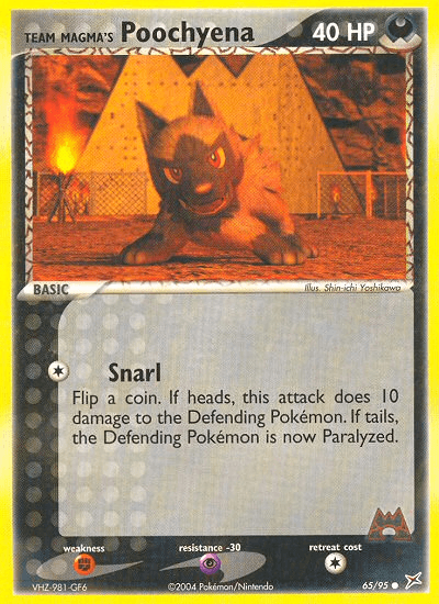 65, Common, Darkness, EX: Team Magma vs Team Aqua, Fighting[×2], Normal, Psychic[-30], Reverse Holofoil Team Magma's Poochyena (65/95) [EX: Team Magma vs Team Aqua] - Trading Card World