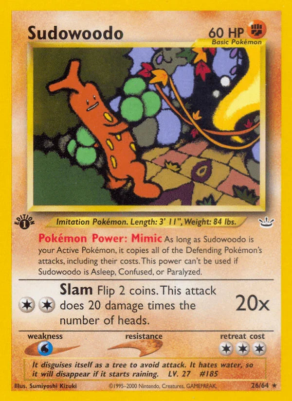1st Edition Normal, 26, Fighting, Neo Revelation 1st Edition, Rare, Water[×2] Sudowoodo (26/64) [Neo Revelation 1st Edition] - Trading Card World