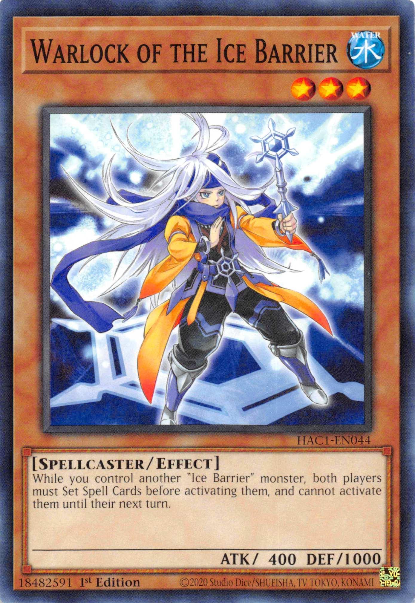 1st Edition, Common, Effect Monster, Hidden Arsenal: Chapter 1, Spellcaster, Water Warlock of the Ice Barrier [HAC1-EN044] Common - Trading Card World
