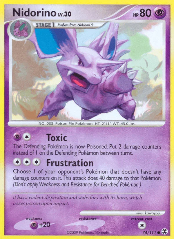 74, Common, Normal, Platinum: Rising Rivals, Psychic, Psychic[+20], Reverse Holofoil Nidorino (74/111) [Platinum: Rising Rivals] - Trading Card World