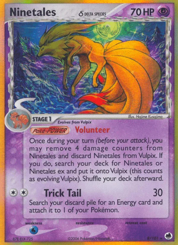 EX: Dragon Frontiers, Holo Rare, Holofoil, Psychic, Water[×2] Ninetales (8/101) (Delta Species) [EX: Dragon Frontiers] - Trading Card World