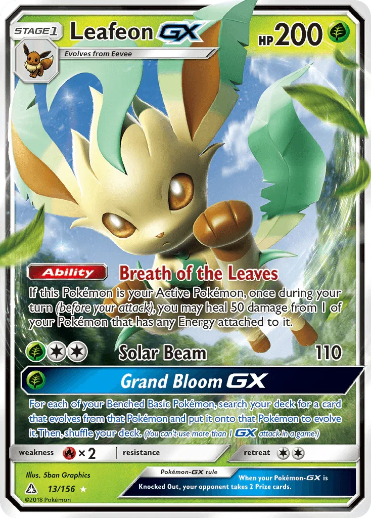 13, Fire[×2], Grass, Holofoil, Sun & Moon: Ultra Prism, Ultra Rare Leafeon GX (13/156) [Sun & Moon: Ultra Prism] - Trading Card World