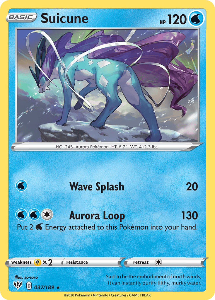037, Holo Rare, Holofoil, Lightning[×2], Reverse Holofoil, Sword & Shield: Darkness Ablaze, Water Suicune (037/189) [Sword & Shield: Darkness Ablaze] - Trading Card World