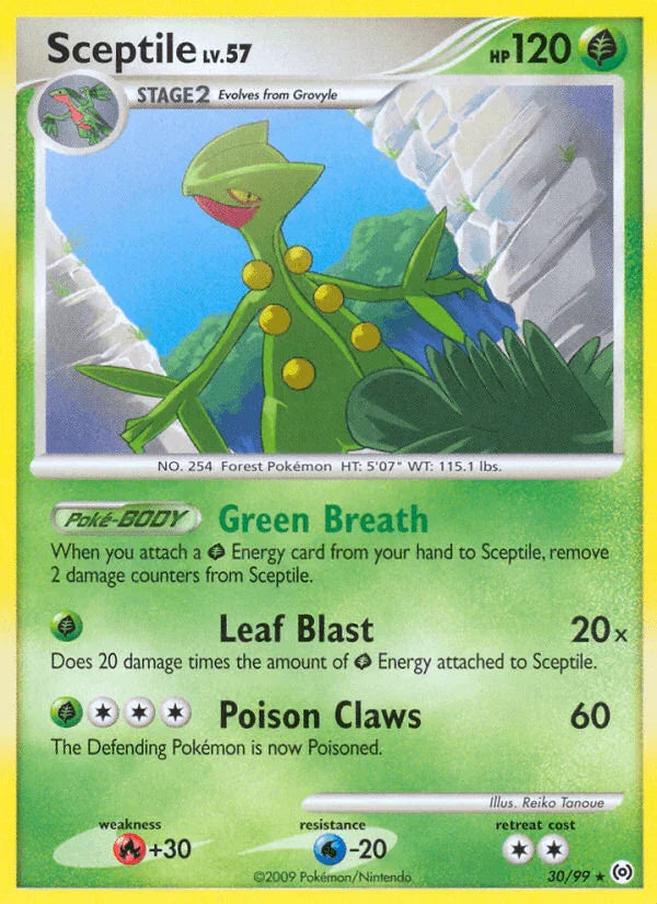 30, Fire[+30], Grass, Normal, Platinum: Arceus, Rare, Reverse Holofoil, Water[-20] Sceptile (30/99) [Platinum: Arceus] - Trading Card World
