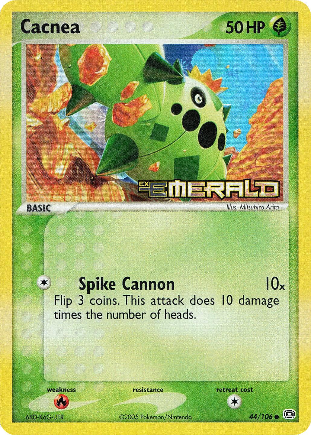 44, Common, EX: Emerald, Fire[×2], Grass, Reverse Holofoil Cacnea (44/106) (Stamped) [EX: Emerald] - Trading Card World