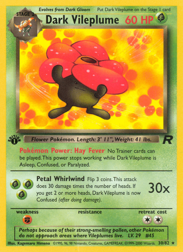 1st Edition Normal, 30, Fire[×2], Grass, Rare, Team Rocket 1st Edition Dark Vileplume (30/82) [Team Rocket 1st Edition] - Trading Card World
