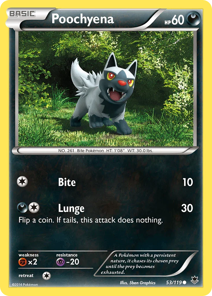 53, Common, Darkness, Fighting[×2], Normal, Psychic[-20], Reverse Holofoil, XY: Phantom Forces Poochyena (53/119) [XY: Phantom Forces] - Trading Card World