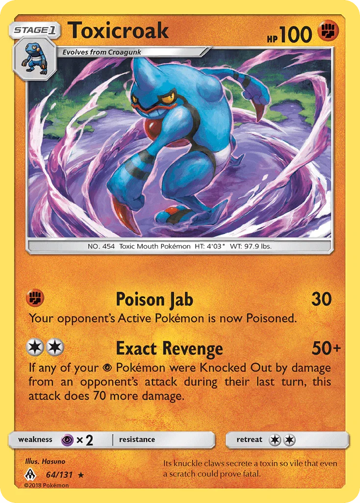 64, Fighting, Normal, Psychic[×2], Rare, Reverse Holofoil, Sun & Moon: Forbidden Light Toxicroak (64/131) [Sun & Moon: Forbidden Light] - Trading Card World