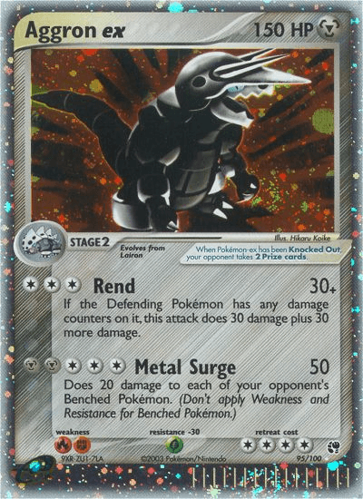 95, EX: Sandstorm, Fighting[×2], Fire[×2], Grass[-30], Holofoil, Metal, Ultra Rare Aggron ex (95/100) [EX: Sandstorm] - Trading Card World