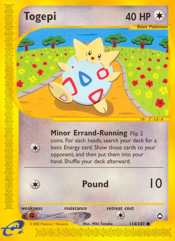 114, Aquapolis, Colorless, Common, Fighting[×2], Normal, Reverse Holofoil Togepi (114/147) [Aquapolis] - Trading Card World