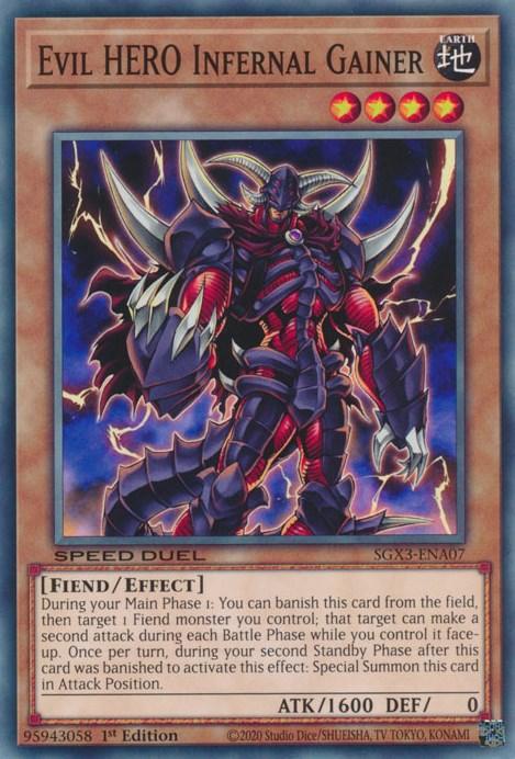 1st Edition, Common, Earth, Effect Monster, Fiend, Speed Duel GX: Duelists of Shadows Evil HERO Infernal Gainer [SGX3-ENA07] Common - Trading Card World