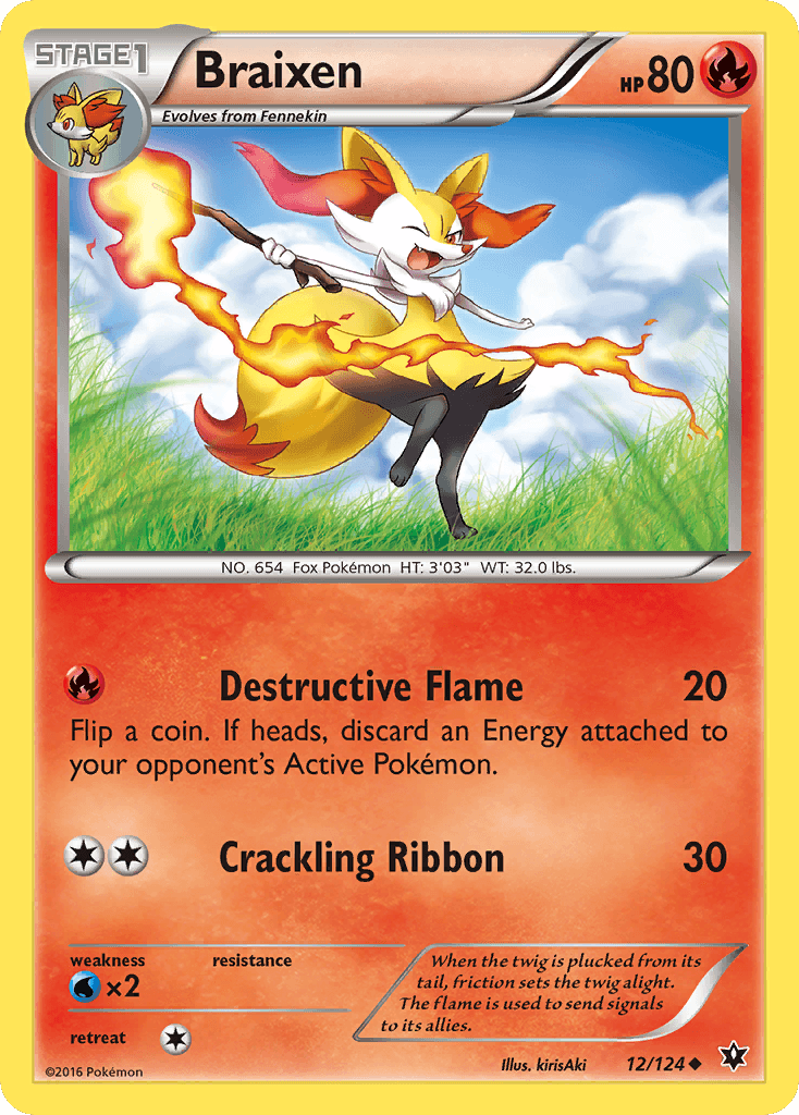 12, Fire, Normal, Reverse Holofoil, Uncommon, Water[×2], XY: Fates Collide Braixen (12/124) [XY: Fates Collide] - Trading Card World