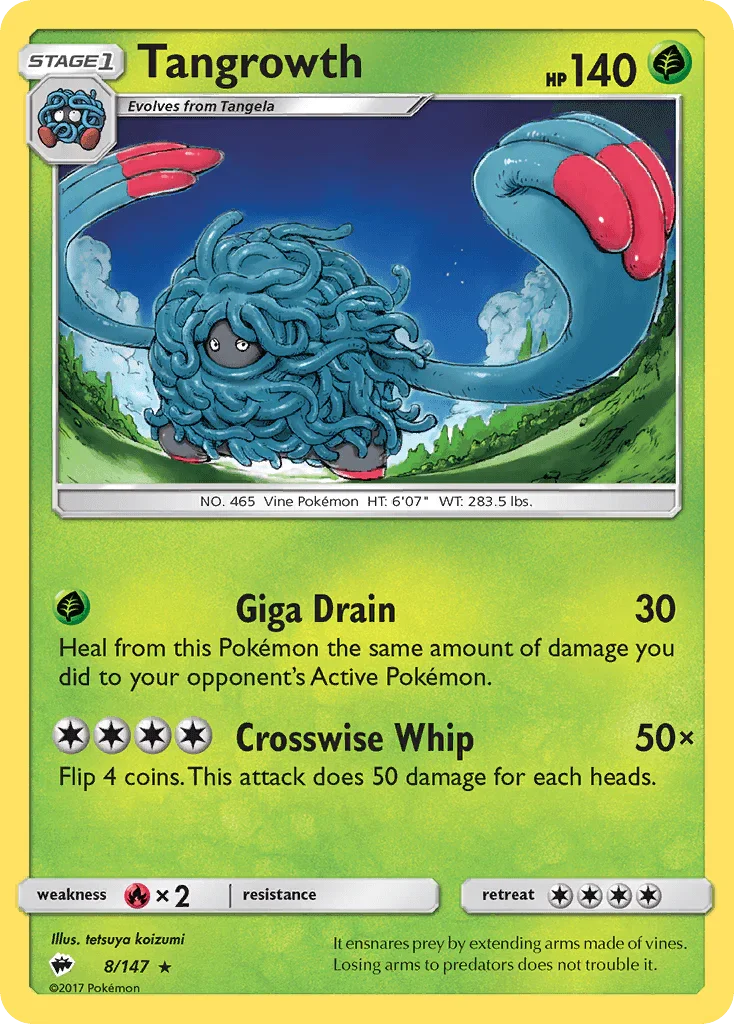 Fire[×2], Grass, Normal, Rare, Reverse Holofoil, Sun & Moon: Burning Shadows Tangrowth (8/147) [Sun & Moon: Burning Shadows] - Trading Card World