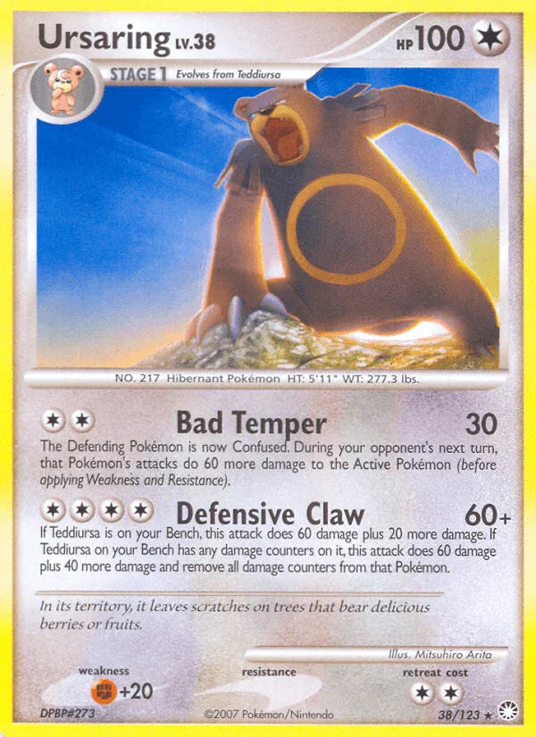 38, Colorless, Diamond & Pearl: Mysterious Treasures, Fighting[+20], Normal, Rare, Reverse Holofoil Ursaring (38/123) [Diamond & Pearl: Mysterious Treasures] - Trading Card World
