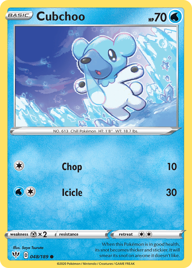 048, Common, Metal[×2], Normal, Reverse Holofoil, Sword & Shield: Darkness Ablaze, Water Cubchoo (048/189) [Sword & Shield: Darkness Ablaze] - Trading Card World