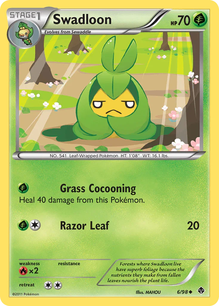 Black & White: Emerging Powers, Fire[×2], Grass, Normal, Reverse Holofoil, Uncommon Swadloon (6/98) [Black & White: Emerging Powers] - Trading Card World