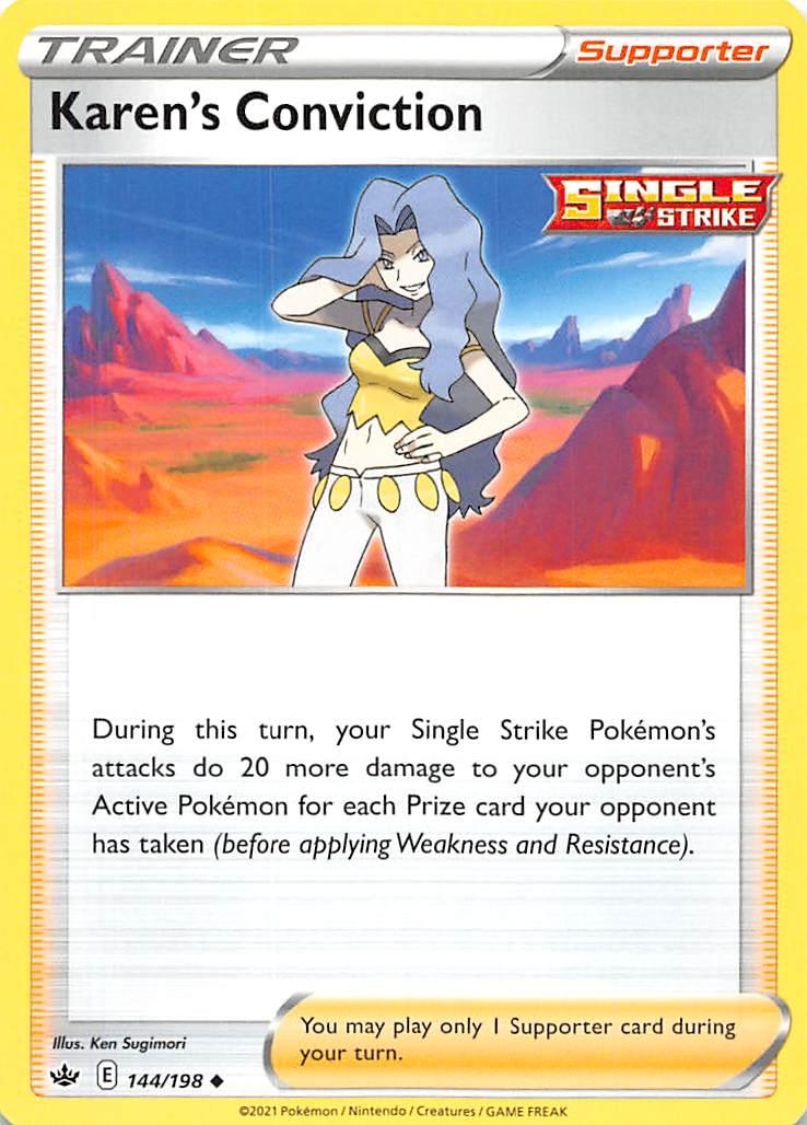 144, Normal, Reverse Holofoil, Supporter, Sword & Shield: Chilling Reign, Uncommon Karen's Conviction (144/198) [Sword & Shield: Chilling Reign] - Trading Card World