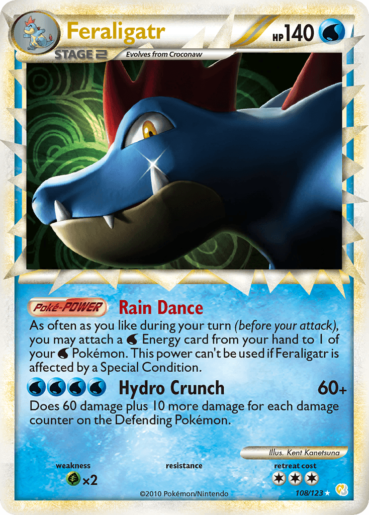 108, Grass[×2], HeartGold & SoulSilver: Base Set, Holofoil, Ultra Rare, Water Feraligatr (108/123) [HeartGold & SoulSilver: Base Set] - Trading Card World