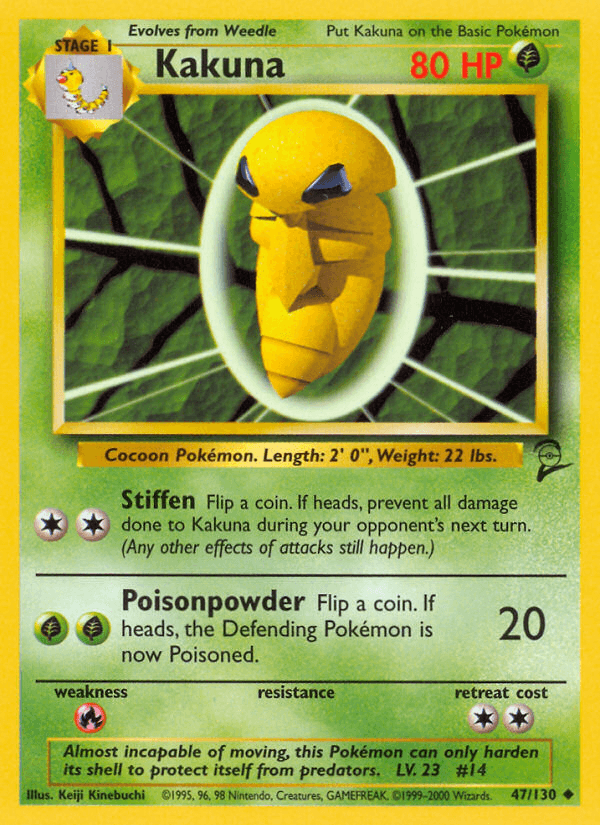 47, Base Set 2, Fire[×2], Grass, Normal, Uncommon Kakuna (47/130) [Base Set 2] - Trading Card World