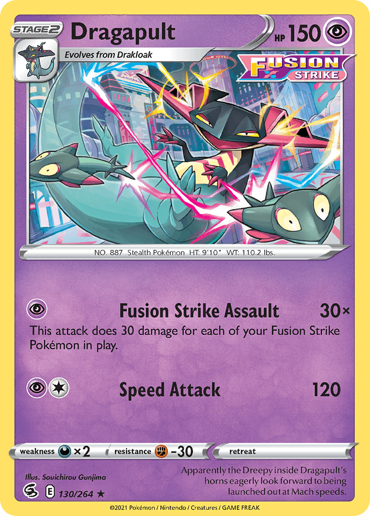 130, Darkness [x2], Fighting [-30], Normal, Psychic, Rare, Sword & Shield: Fusion Strike Dragapult (130/264) (Theme Deck Exclusive) [Sword & Shield: Fusion Strike] - Trading Card World