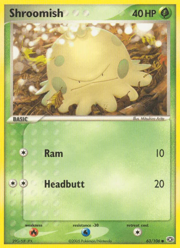 63, Common, EX: Emerald, Fire[×2], Grass, Normal, Water[-30] Shroomish (63/106) [EX: Emerald] - Trading Card World
