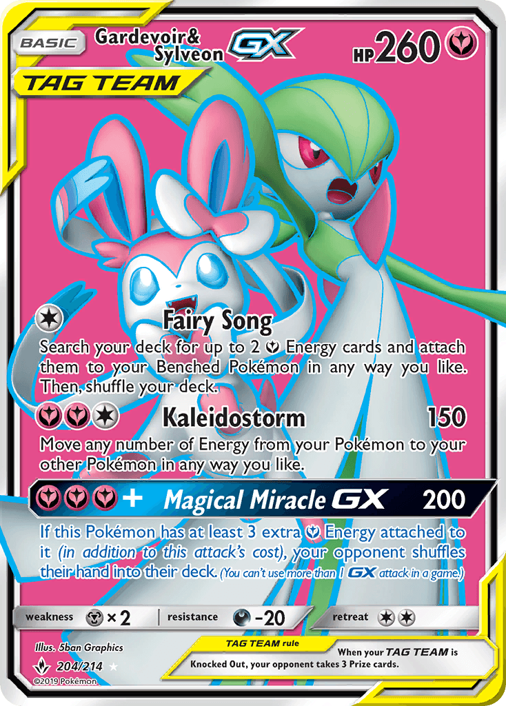 204, Darkness[-20], Fairy, Holofoil, Metal[×2], Sun & Moon: Unbroken Bonds, Ultra Rare Gardevoir & Sylveon GX (204/214) [Sun & Moon: Unbroken Bonds] - Trading Card World